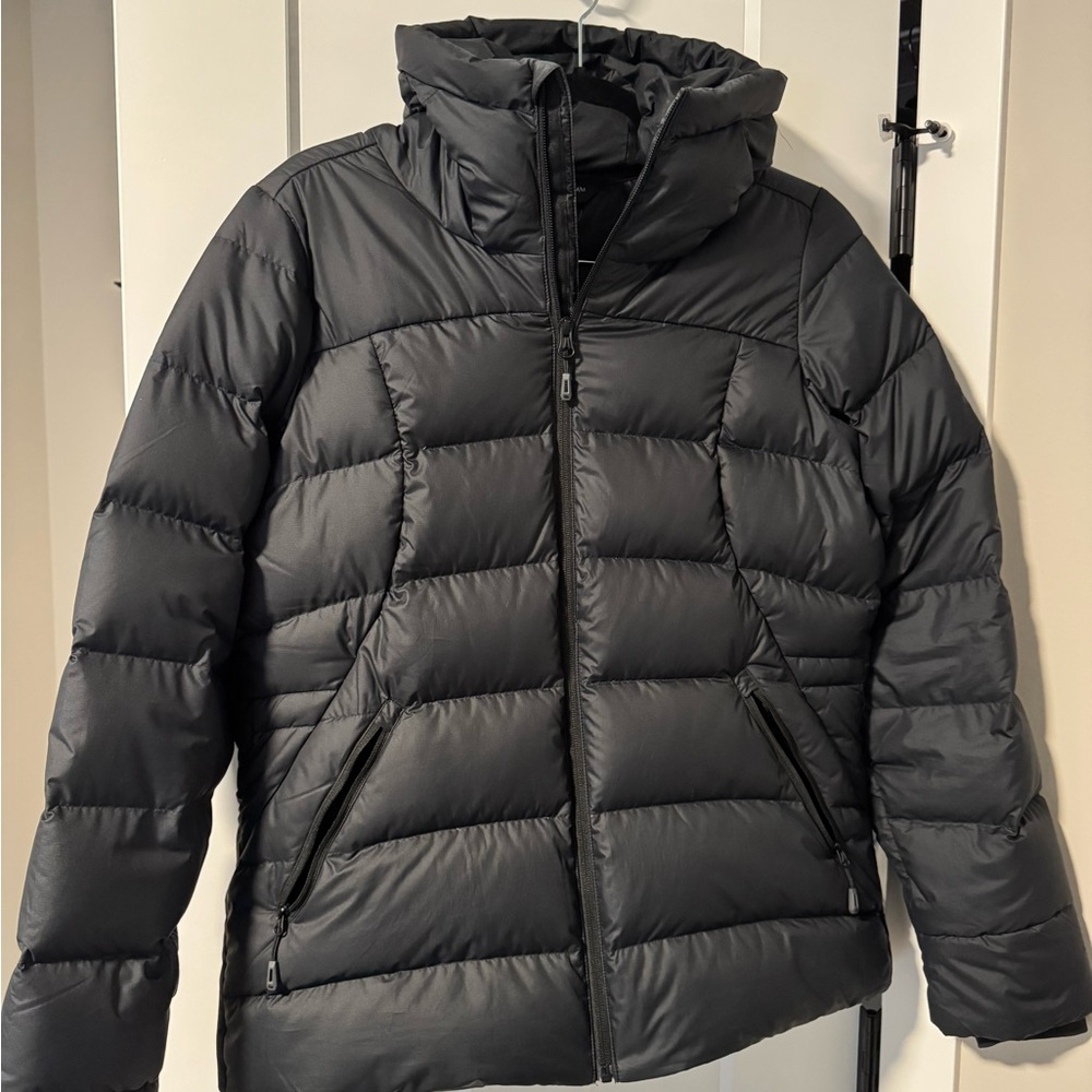 Women's black Outdoor Research Cold Front Down Hoodie Puffer Jacket